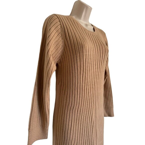 WAYF Dede & Emily BFF Collection Hollie Ribbed Knit Sweater Dress Camel Size L - Picture 3 of 15